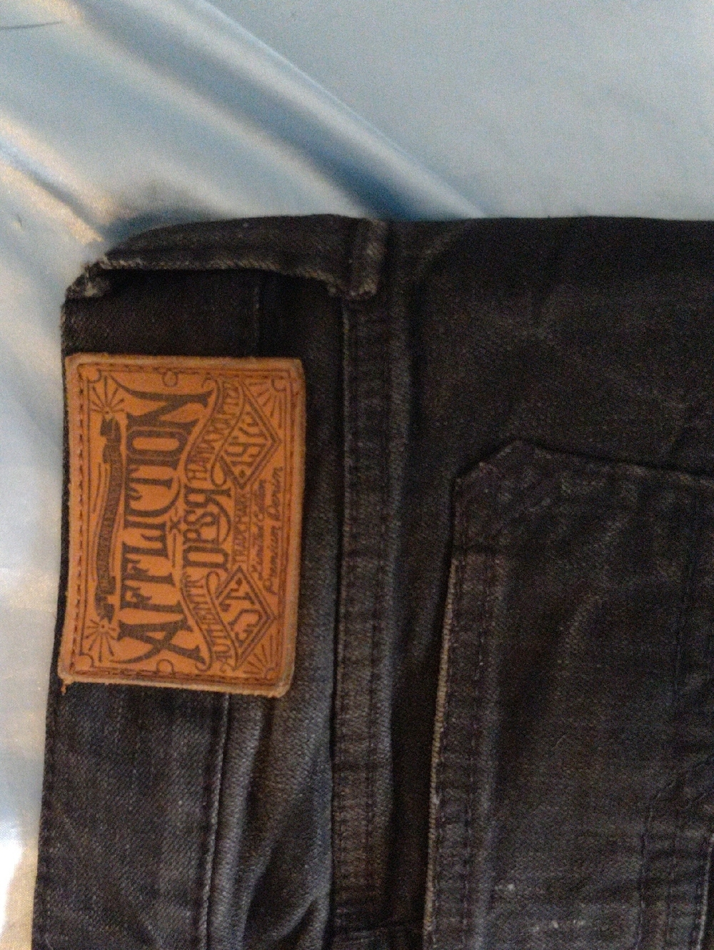 Affliction Black Slim Denim Jeans with Leather Logo Patch